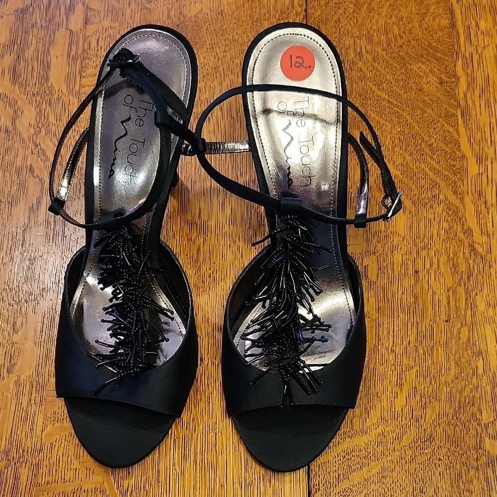 The Touch of Nina Black Beaded Heels.